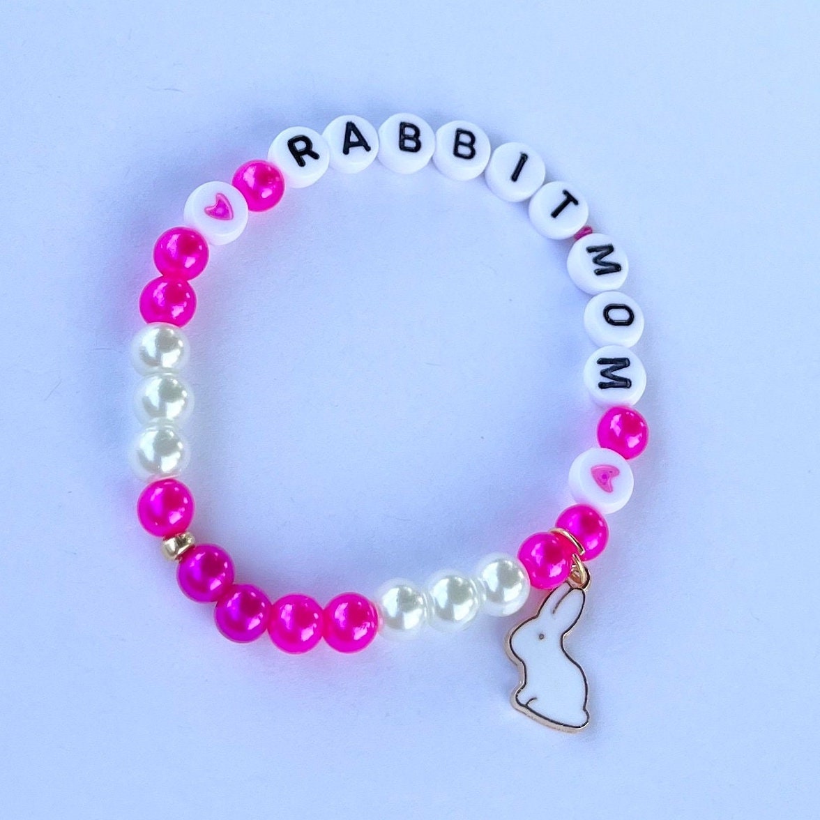 Rabbit Mom armband pärlat Elastiskt Handgjort Smycke Kaninberlock Present till Kaninägare