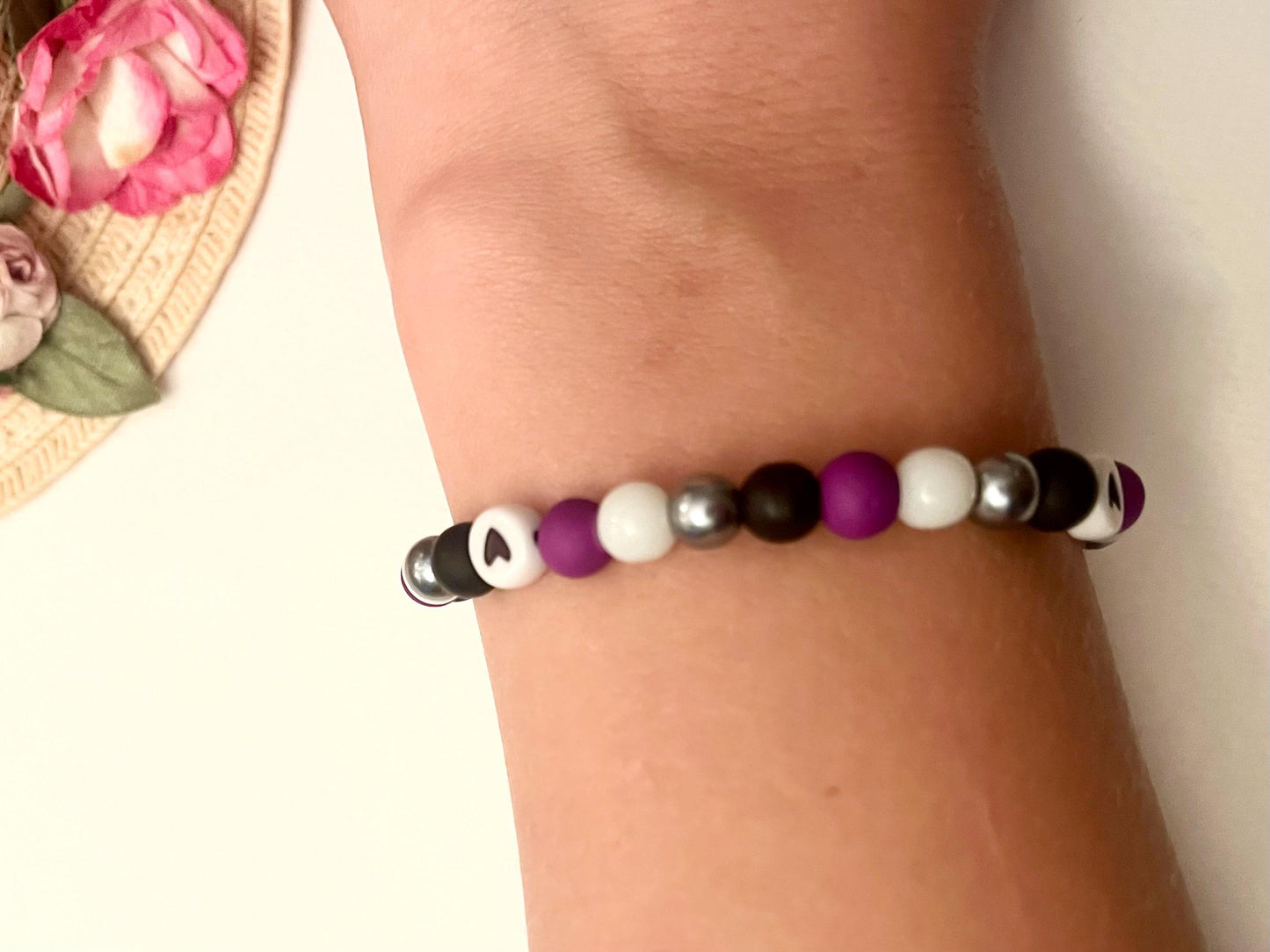 Armband Asexuell Pärlarmband med hjärtan för Pride-säsongen HBTQ+ smycken Asexuella flaggan