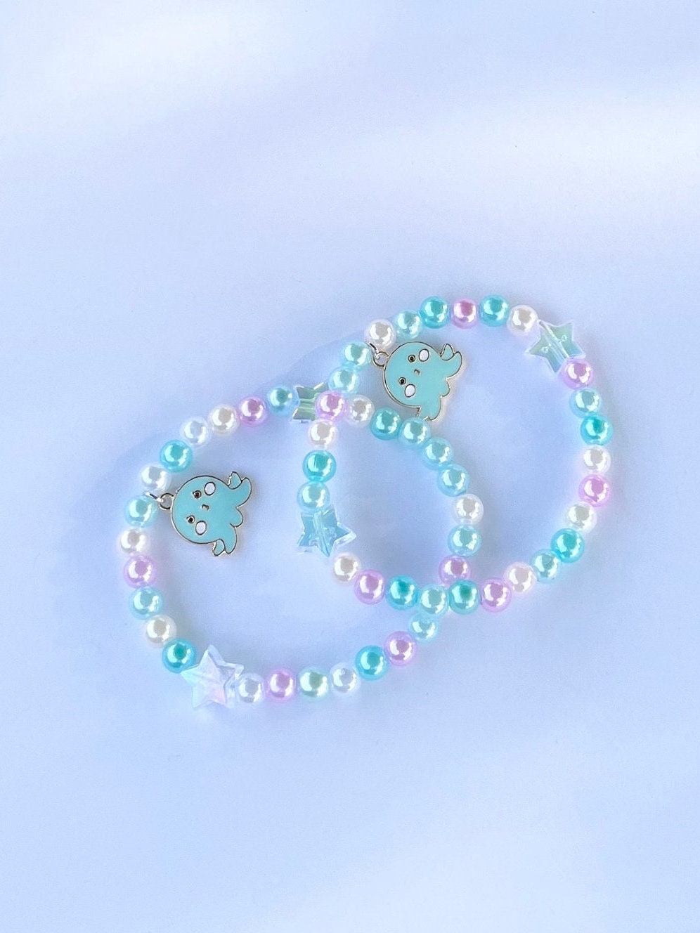 Bracelet Summer Design with Octopus Charm Cute Gift for Kids Happy Blue and Pink Beads Stars Jewelry GIft for Daughter