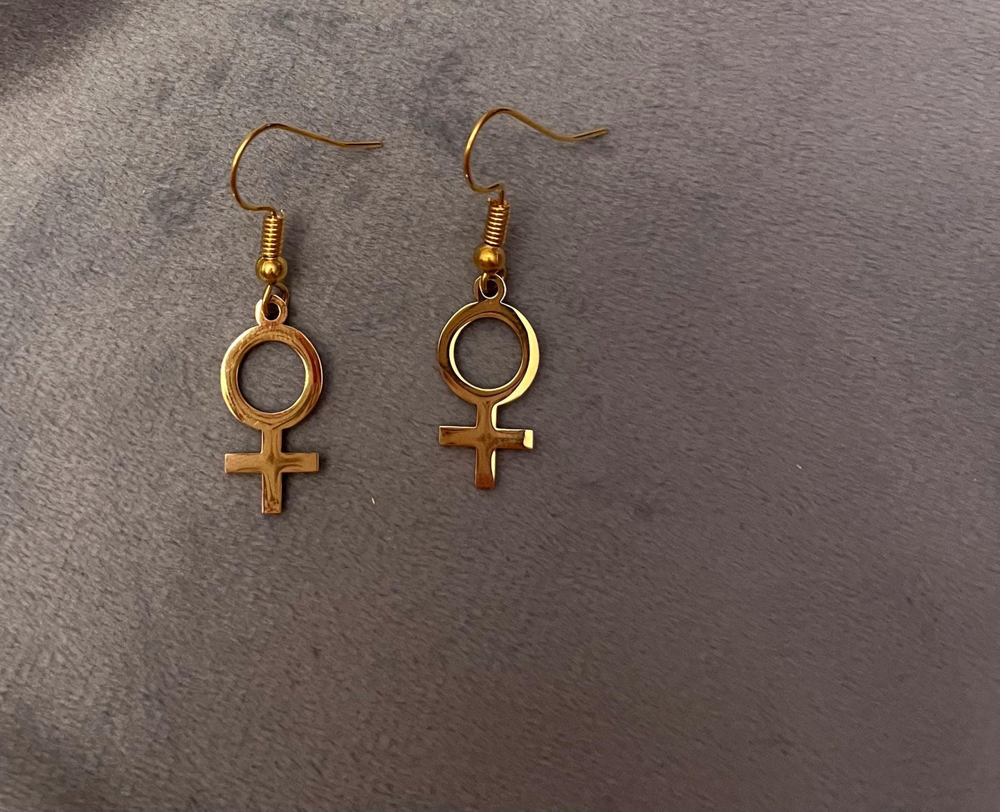 Golden Feminist Earrings Female Symbol Gift for Feminist Minimalistic Jewelry Woman Symbol Earrings Venus Symbol Gold Imitation