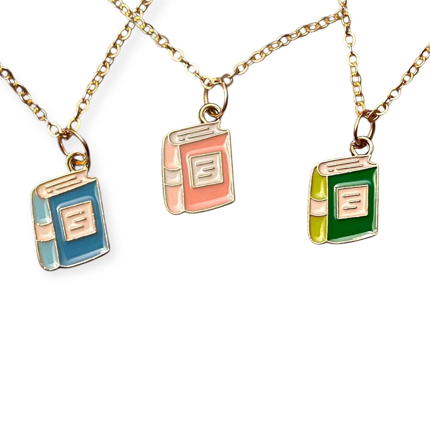 Book Necklace for Booklover Gift for Reader Miniature Book Jewelry I love Books Gold Imitation