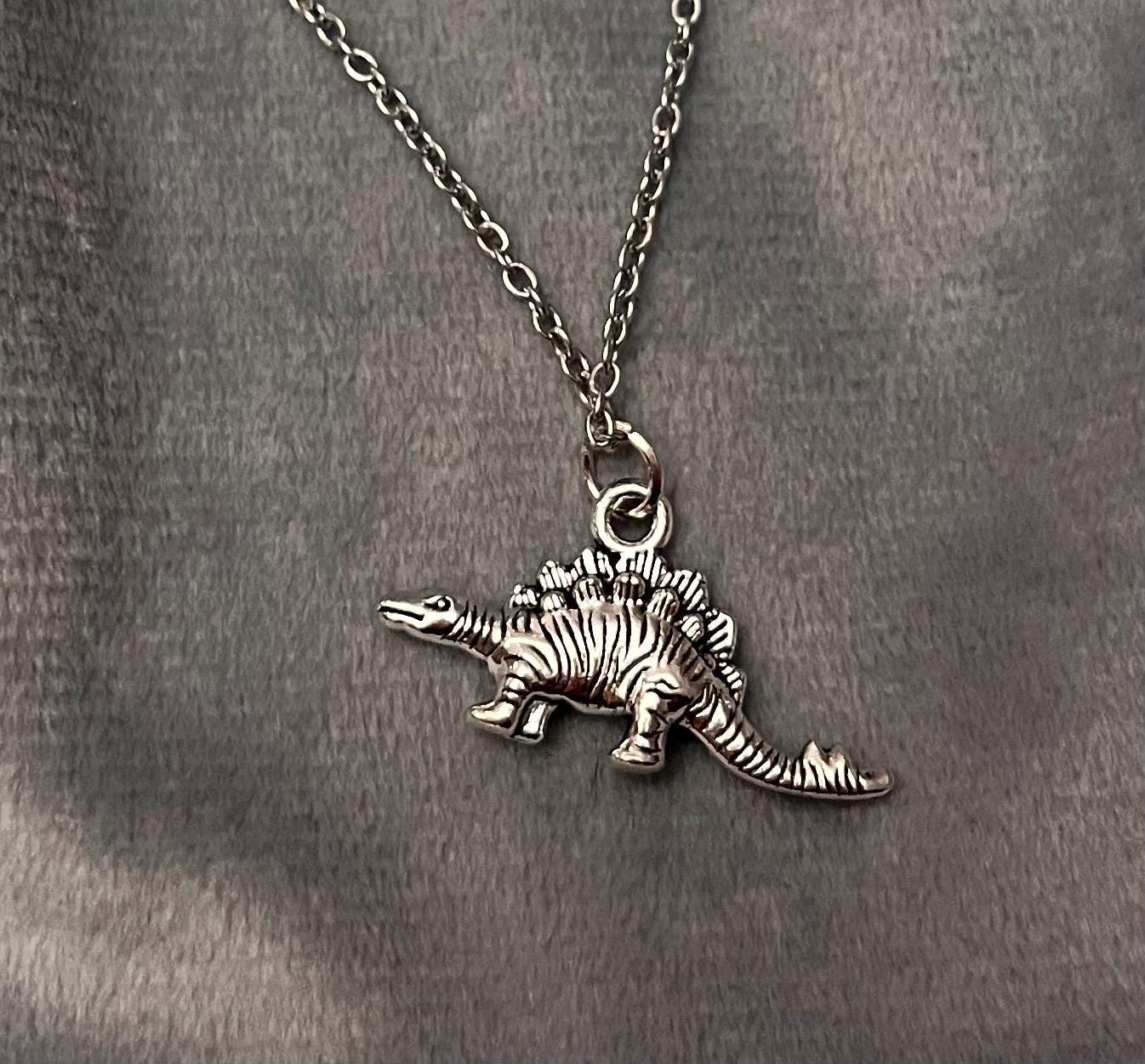 Dinosaur Necklace with Dinousar Charm Silver Imitation Jewelry for Dino Lover Gift Unique
