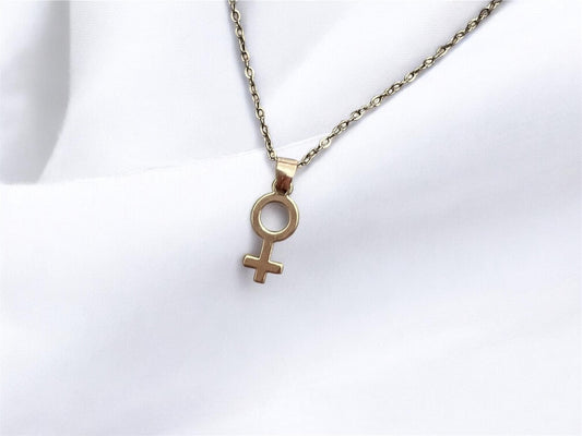 Feminist Necklace Female Symbol Gift for Feminist Minimalistic Jewelry Woman Symbol Necklace Venus Symbol Silver Imitation