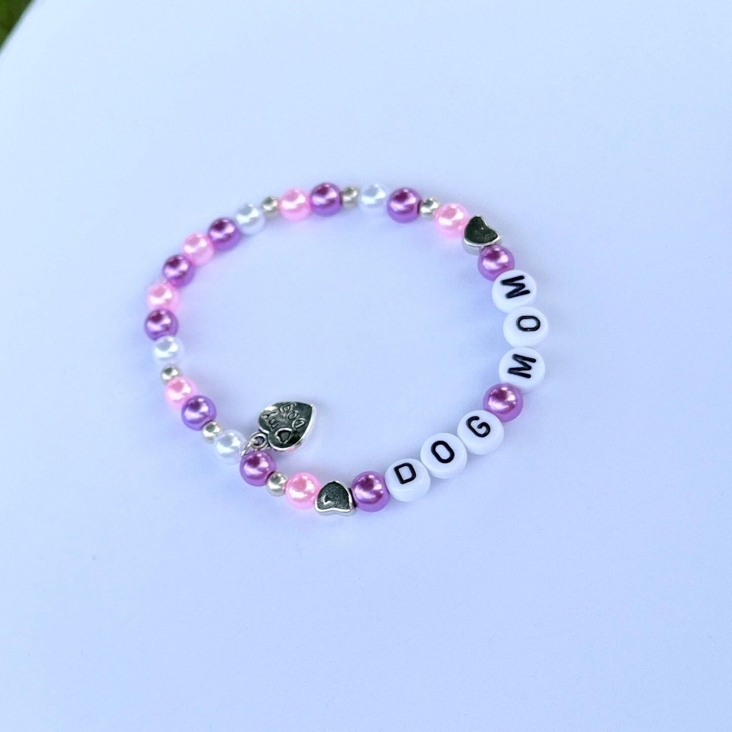 DOG MOM Bracelet Customizable Beaded Elastic Gift for Dog Owner Jewelry I Love Dogs Charm Bracelet I Love My Dog