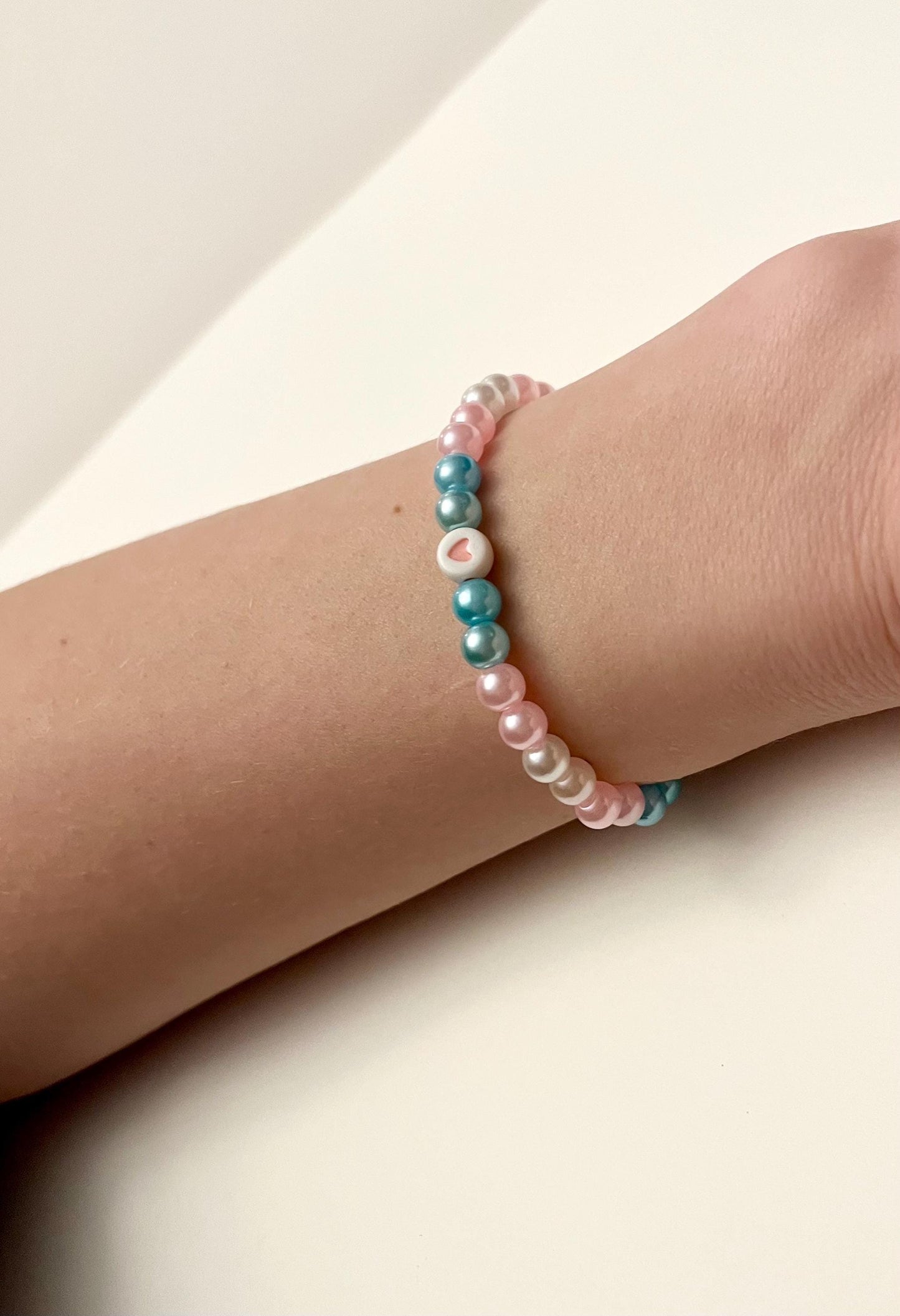 Trans Bracelet Beaded Elastic with Hearts for Pride Season LGBTQ+ Jewelry Transexual flag colors Jewelry Transexual Bracelet