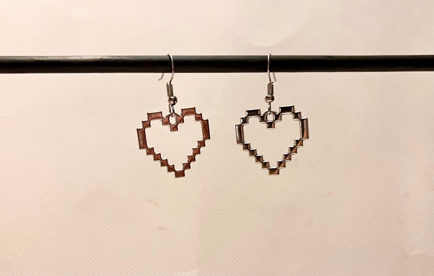 Pixel Heart Earrings Gaming Gift for Gamer  Jewelry Video Games Charm for Gamer Drop Earrings Silver Imitation
