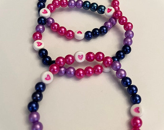 Bisexual Bracelet Beaded Elastic with Hearts for Pride Season LGBTQ+ Jewelry Bisexual flag colors