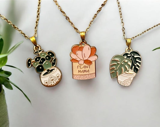 Plant Mama Necklace Gold Imitation Necklace for Plant Lover Gift for Plant Mom Monstera pendant Money Plant Charm Potted Plant Necklace